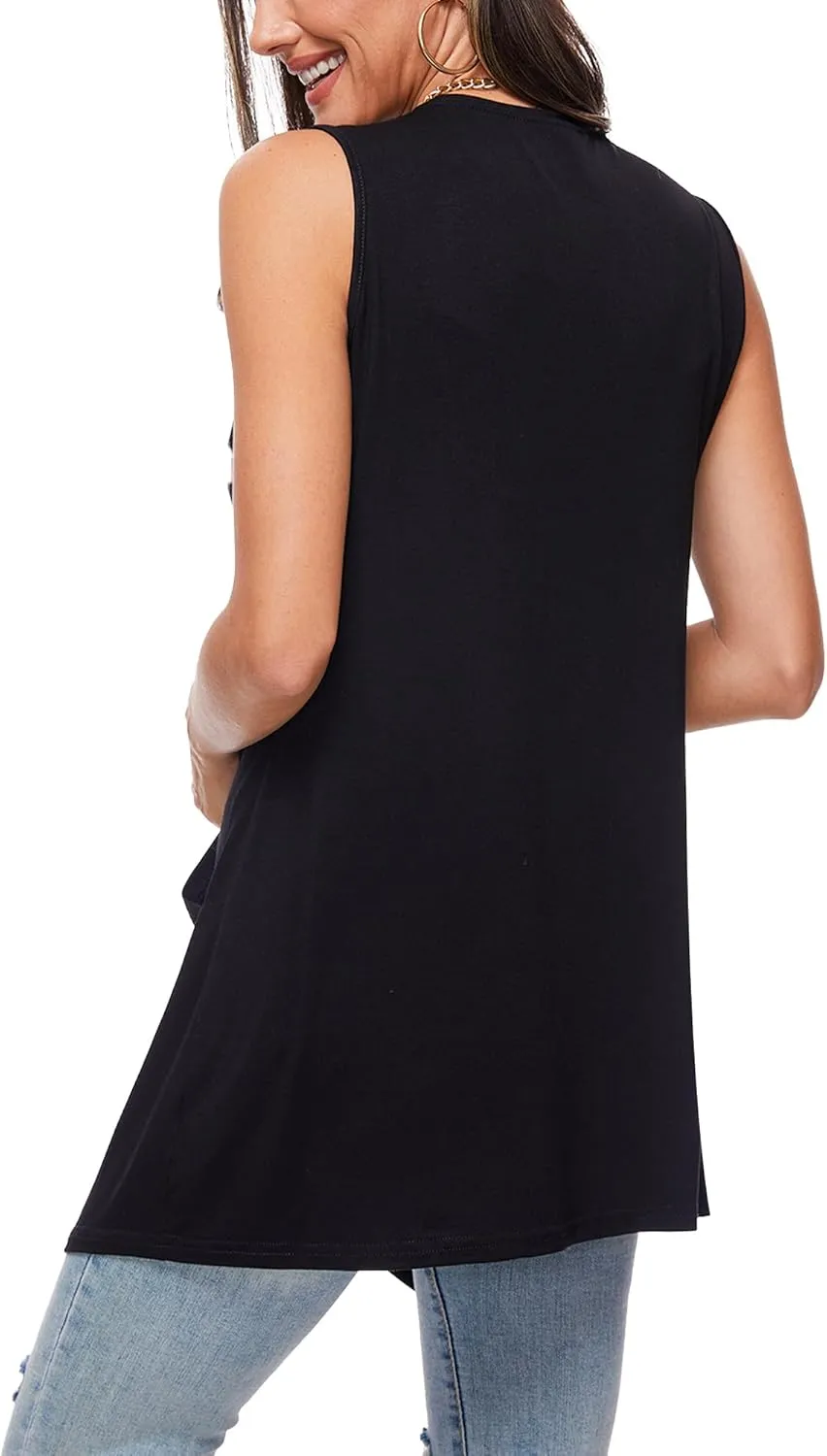 Moss Rose Women's Sleeveless Cardigan Vest Draped Open Front Cardigans Asymmetric Hem