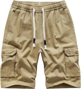 Msmsse Men's Cargo Shorts Elastic Waist Drawstring Summer Casual Cotton Work Athletic Shorts