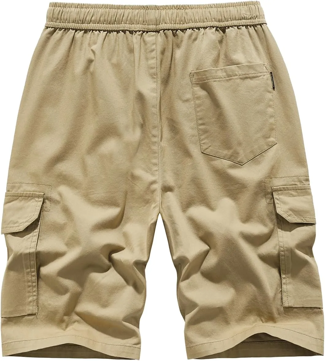 Msmsse Men's Cargo Shorts Elastic Waist Drawstring Summer Casual Cotton Work Athletic Shorts