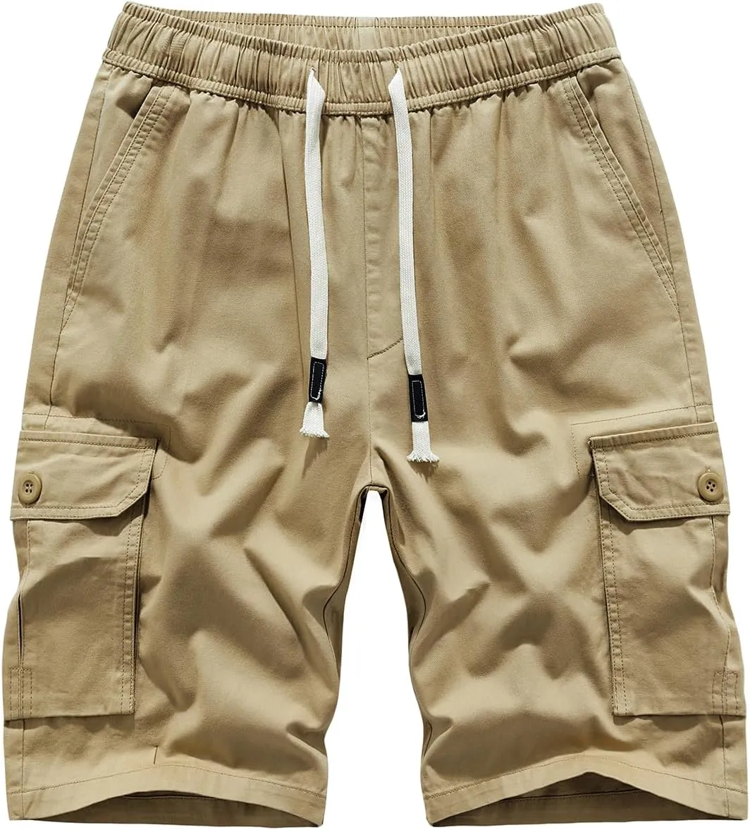 Msmsse Men's Cargo Shorts Elastic Waist Drawstring Summer Casual Cotton Work Athletic Shorts
