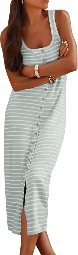 NOLLSOM Women Casual Sleeveless Striped Tank Midi Dresses Spring U Neck Bodycon Dresses T Shirt Summer Dress NOLLSOM Women Casual Sleeveless Striped Tank Midi Dresses Spring U Neck Bodycon Dresses T Shirt Summer Dress