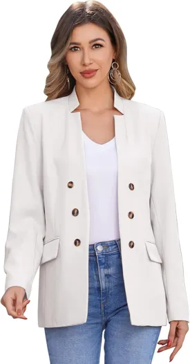 OBEEII Women's Long Sleeve Stand Collar Casual Blazers Jacket Elegant Business Office Blazer with Pockets