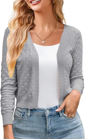 Othyroce Shrug Sweaters for Women Open Front Lightweight Crochet Knit Sweater Cardigans S-XL