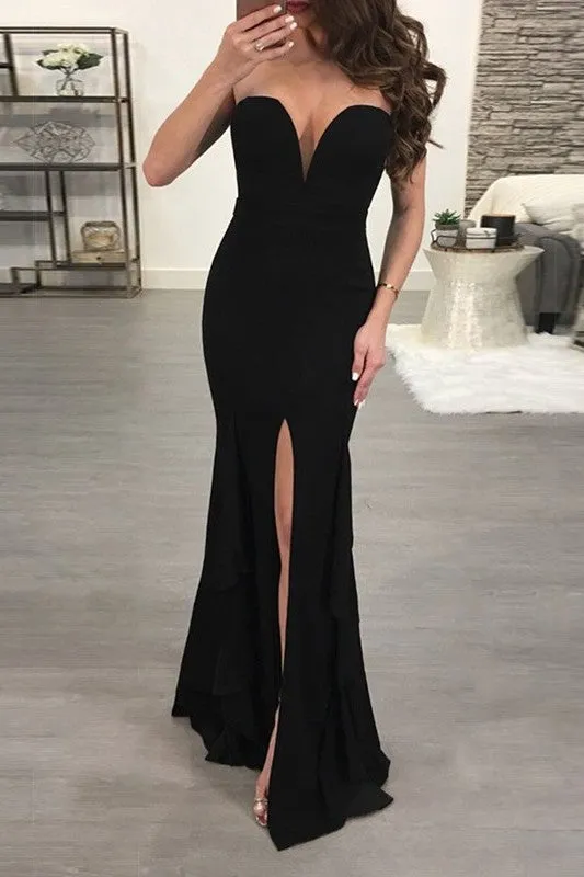 Sexy Black Sweetheart Evening Dress | Mermaid Prom Dress With Slit BC0507