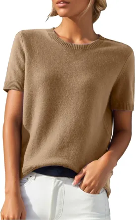Short Sleeve Sweater Tops for Women Cute Lightweight Crew Neck T Shirts Plain Relaxed Fit Business Casual Tops