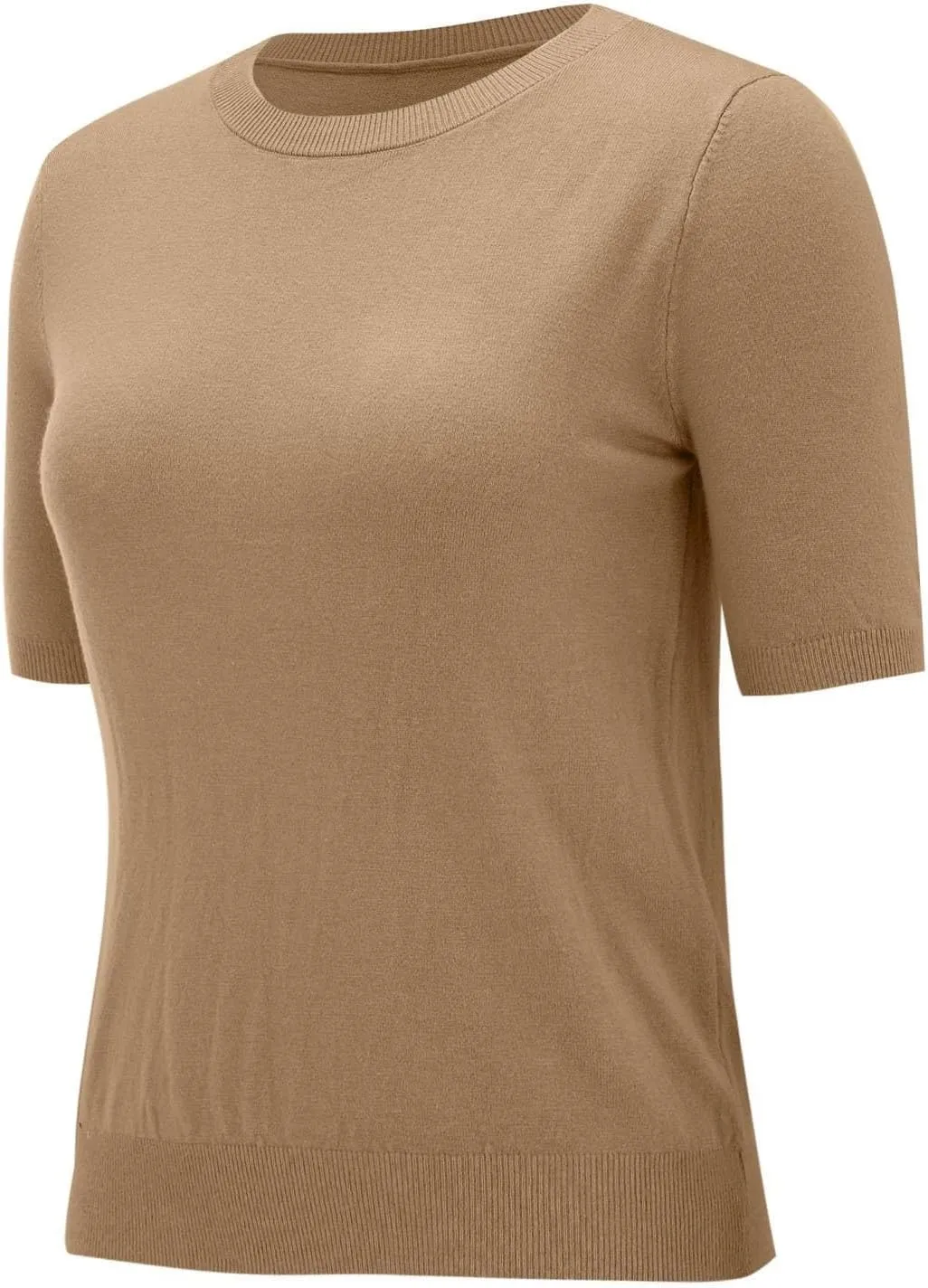 Short Sleeve Sweater Tops for Women Cute Lightweight Crew Neck T Shirts Plain Relaxed Fit Business Casual Tops