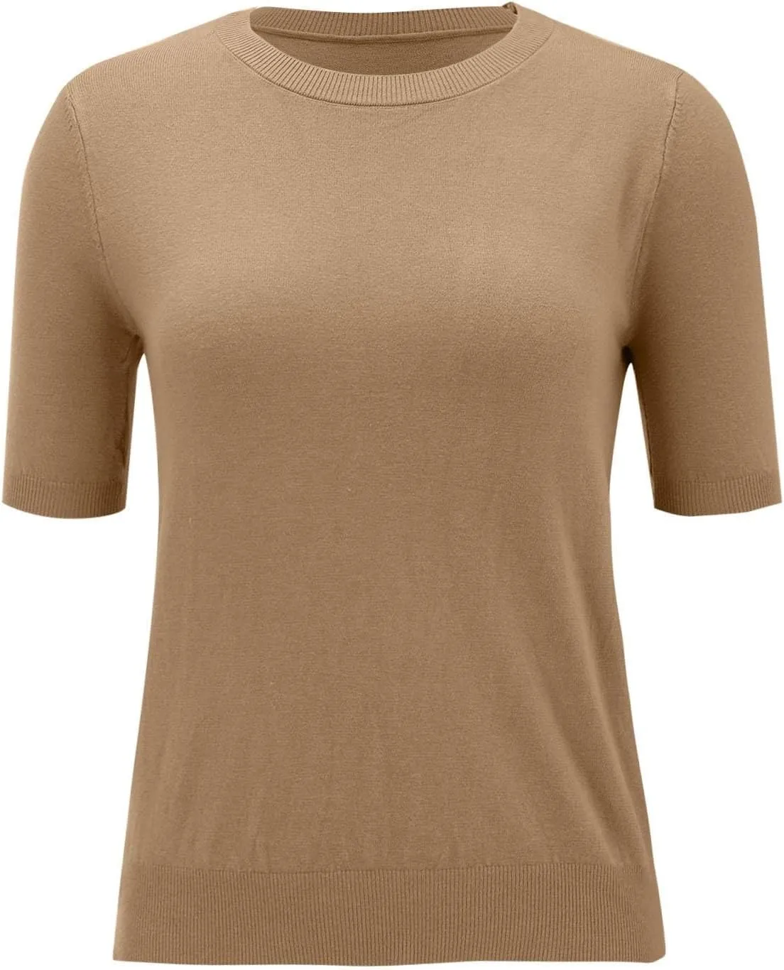 Short Sleeve Sweater Tops for Women Cute Lightweight Crew Neck T Shirts Plain Relaxed Fit Business Casual Tops