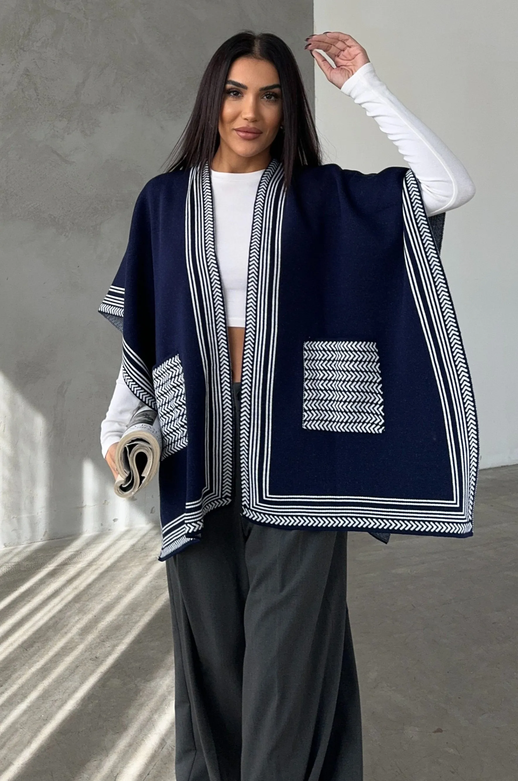 Soft Knit Open-Front Cardigan in Navy