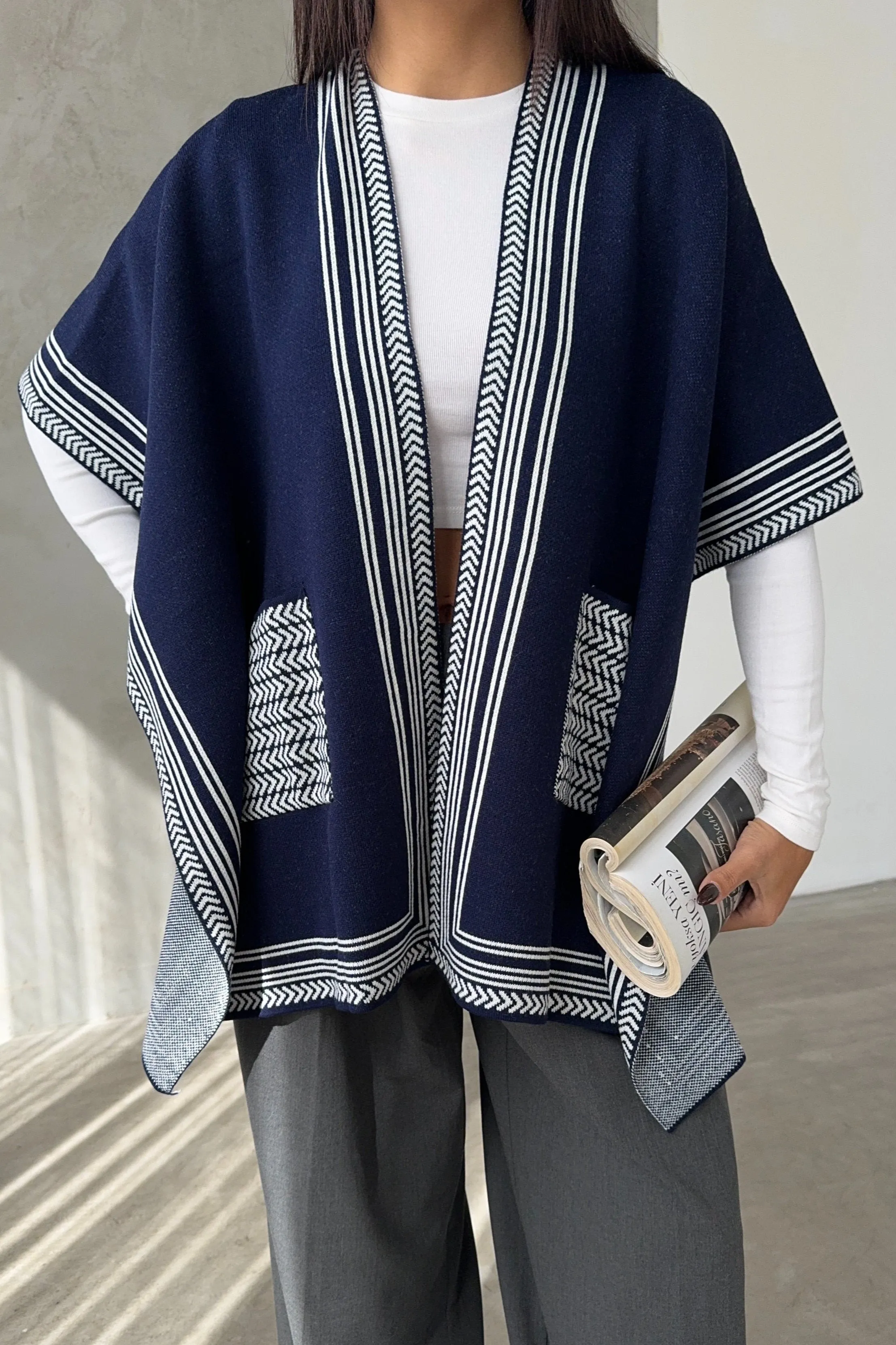 Soft Knit Open-Front Cardigan in Navy