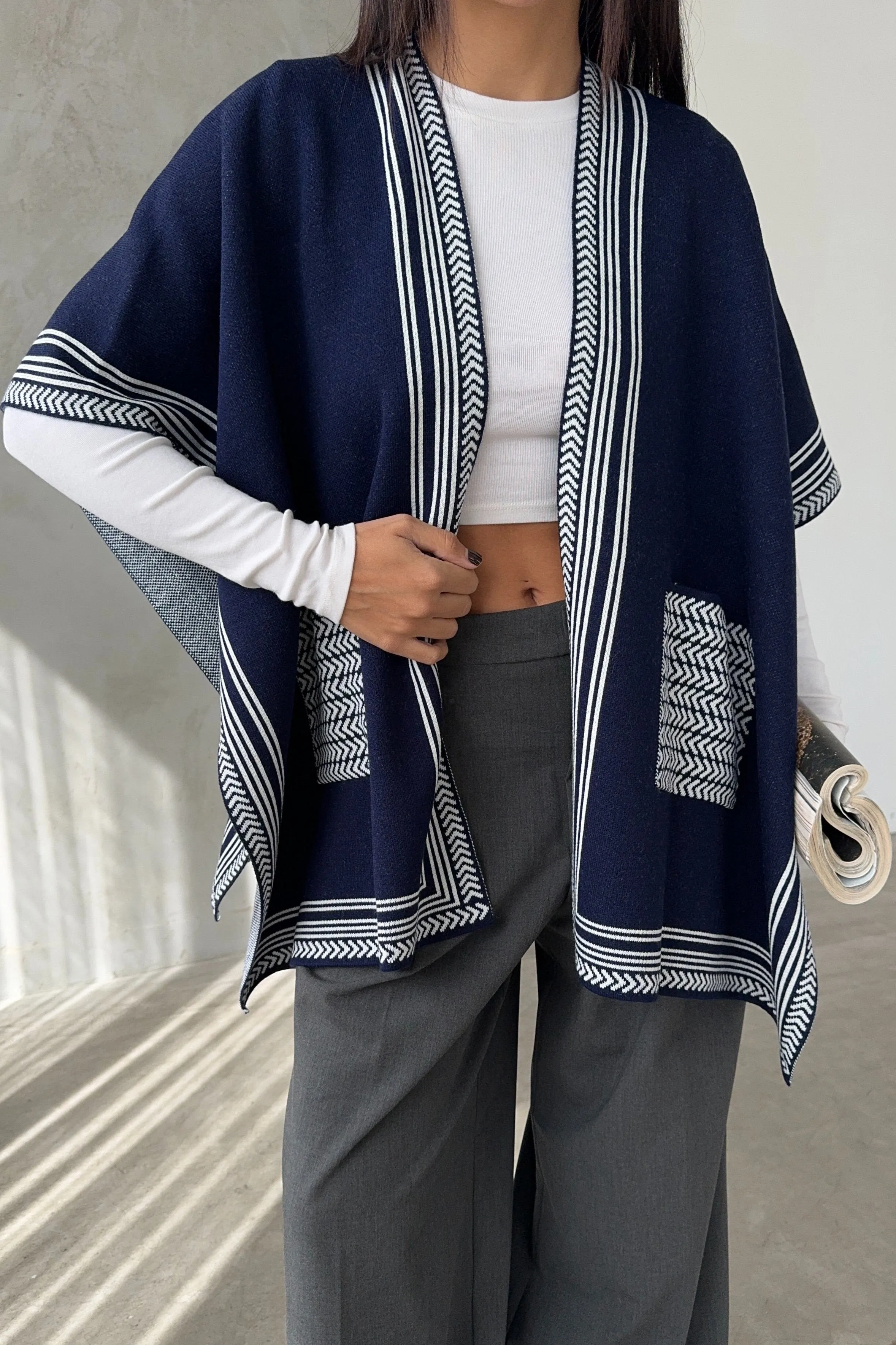 Soft Knit Open-Front Cardigan in Navy