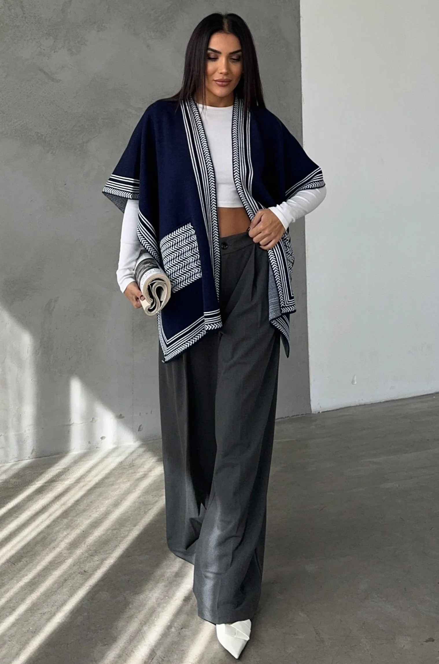 Soft Knit Open-Front Cardigan in Navy