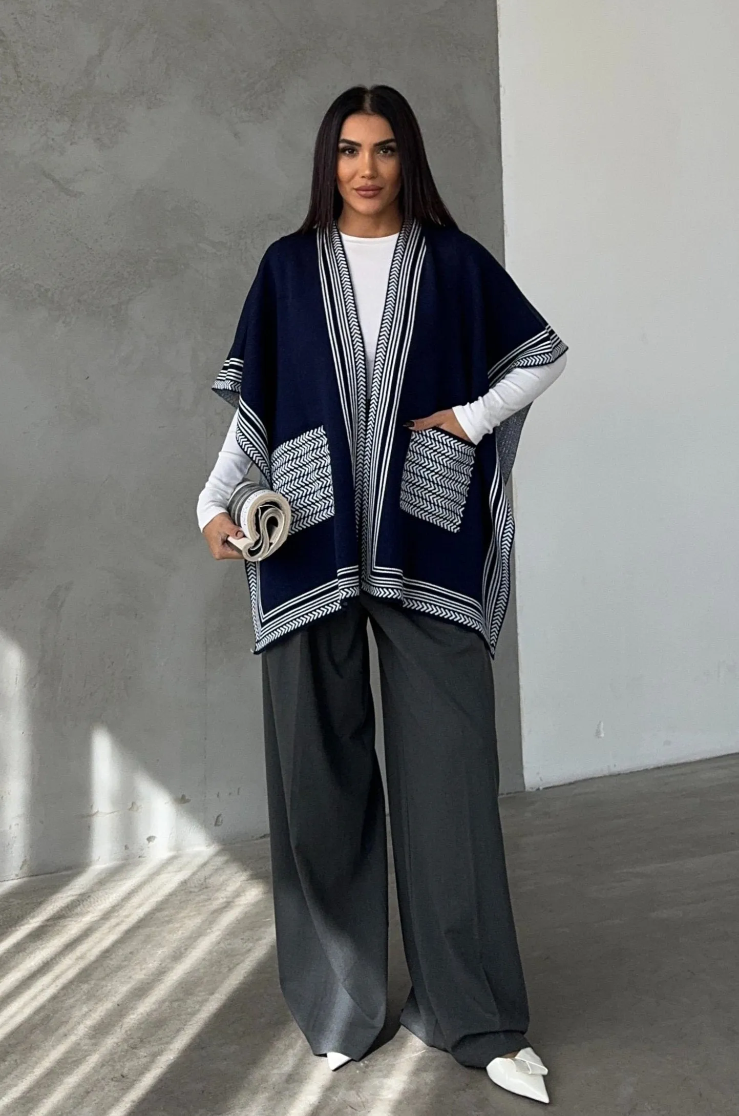 Soft Knit Open-Front Cardigan in Navy