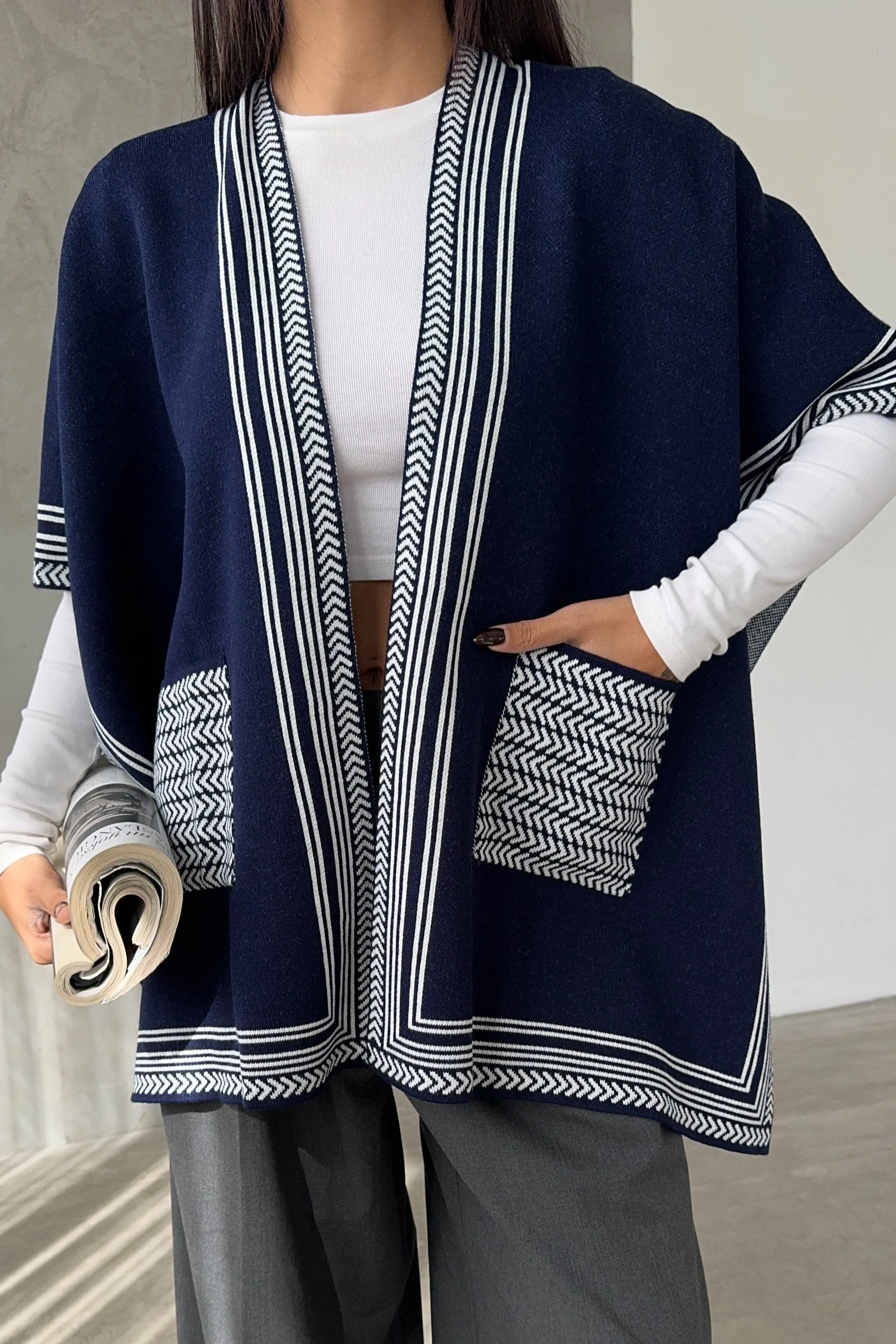 Soft Knit Open-Front Cardigan in Navy