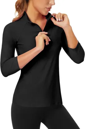 Soneven Womens 3/4 Sleeve Shirt UPF 50  Moisture Wicking Golf Polo Shirt for Casual Work