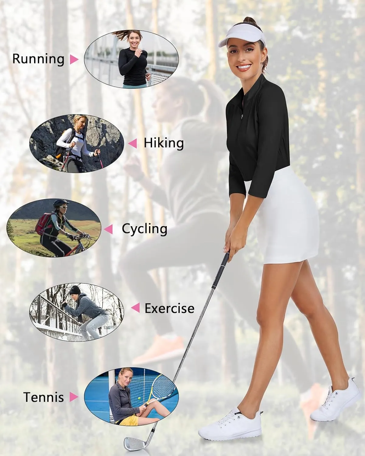Soneven Womens 3/4 Sleeve Shirt UPF 50  Moisture Wicking Golf Polo Shirt for Casual Work