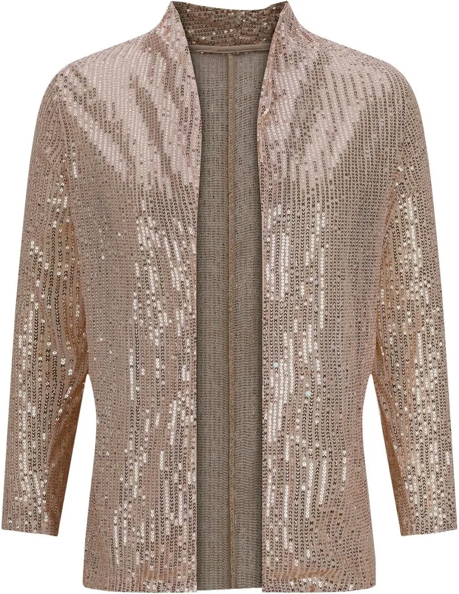Sparkly Sequin Blazer Women Casual Long Sleeve Glitter Party Shiny Lapel Coat Lightweight Open Front Dress Suit Jacket