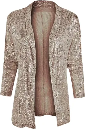 Sparkly Sequin Blazer Women Casual Long Sleeve Glitter Party Shiny Lapel Coat Lightweight Open Front Dress Suit Jacket