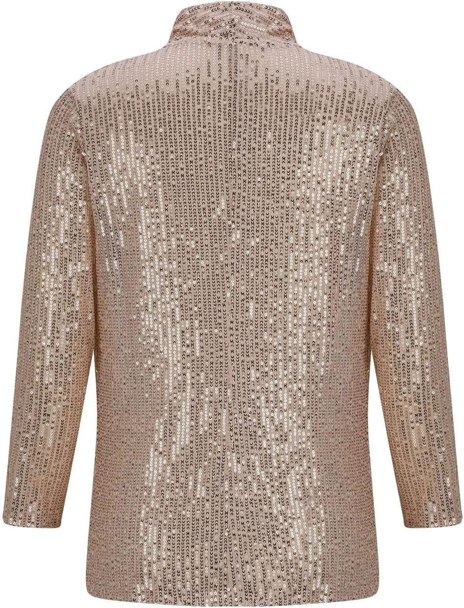 Sparkly Sequin Blazer Women Casual Long Sleeve Glitter Party Shiny Lapel Coat Lightweight Open Front Dress Suit Jacket