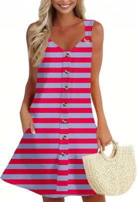 Summer Dresses for Women 2025 Vacation Sleeveless Plus Size Beach Sundresses V Neck Casual Tank Dress with Pockets