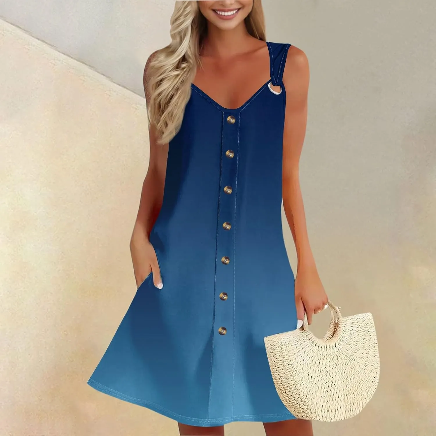 Summer Dresses for Women 2025 Vacation Sleeveless Plus Size Beach Sundresses V Neck Casual Tank Dress with Pockets