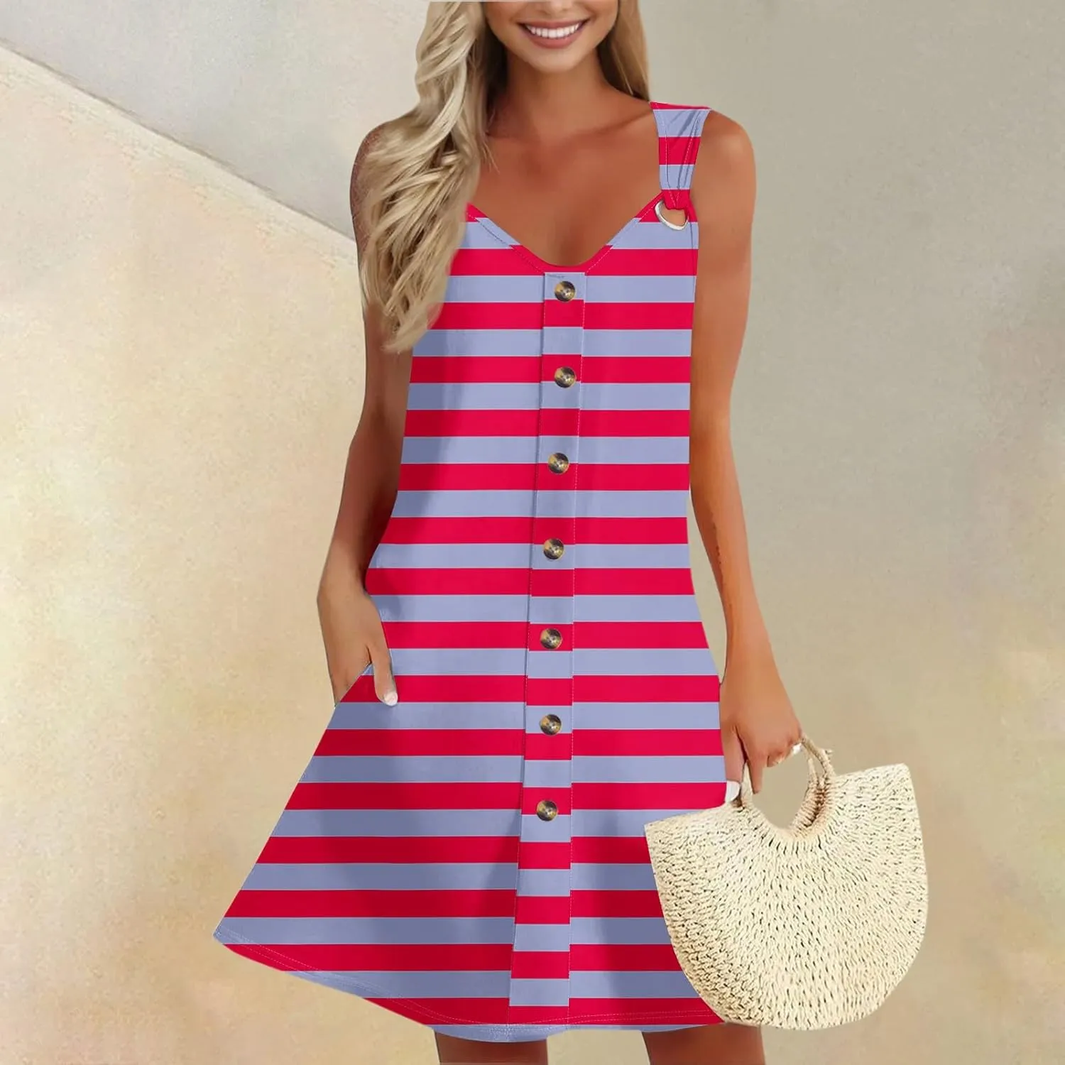 Summer Dresses for Women 2025 Vacation Sleeveless Plus Size Beach Sundresses V Neck Casual Tank Dress with Pockets
