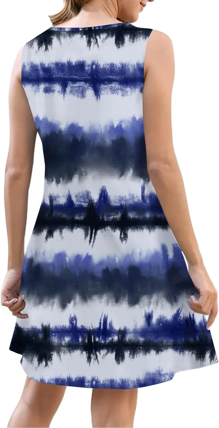 Summer Dresses for Women 2025 Vacation Sleeveless Plus Size Beach Sundresses V Neck Casual Tank Dress with Pockets