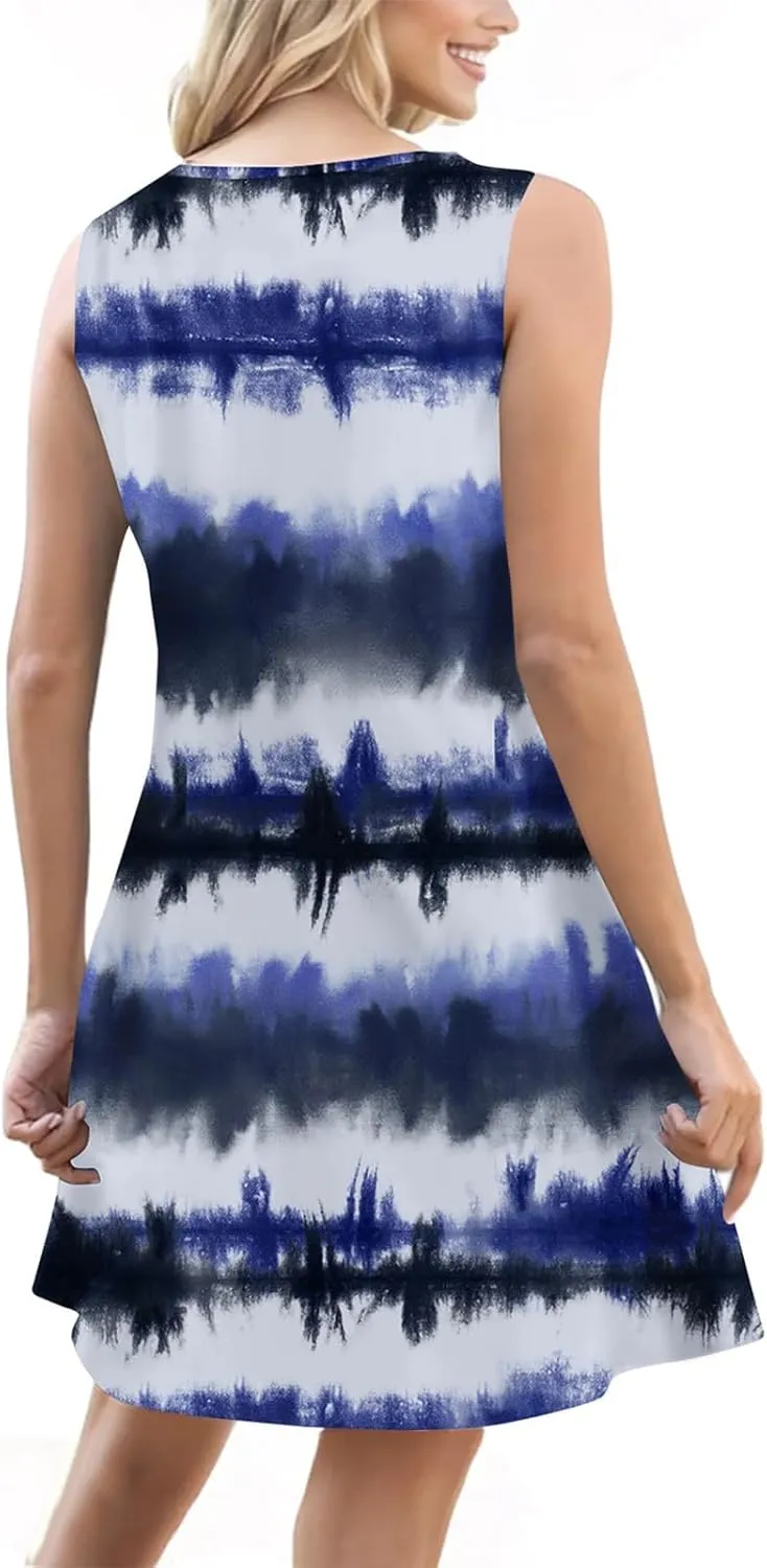 Summer Dresses for Women 2025 Vacation Sleeveless Plus Size Beach Sundresses V Neck Casual Tank Dress with Pockets