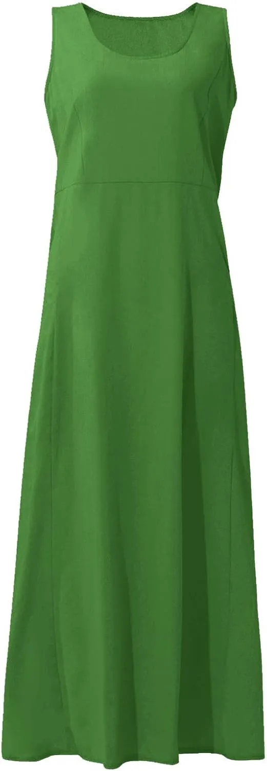 Summer Dresses for Women 2025,Linen Summer Sleeveless Solid Casual Baggy Flowy Maxi Vacation Long Dresses with Pockets