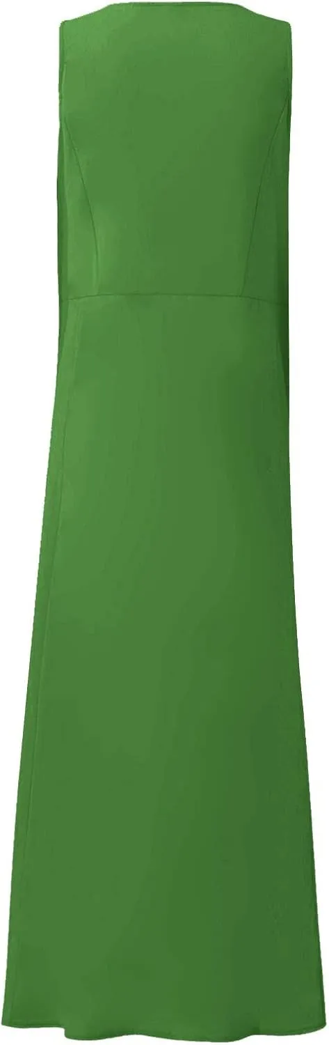 Summer Dresses for Women 2025,Linen Summer Sleeveless Solid Casual Baggy Flowy Maxi Vacation Long Dresses with Pockets