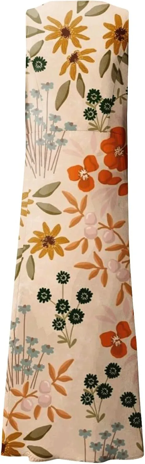 Summer Dresses for Women 2025,Linen Summer Sleeveless Solid Casual Baggy Flowy Maxi Vacation Long Dresses with Pockets