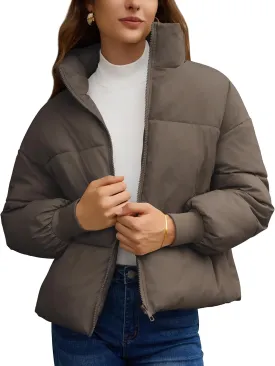 TQD Puffer Jacket Womens Long Sleeve Zip Womens Puffer Jacket Winter Cropped Puffer Jacket Coat Casual Womens Winter Coats