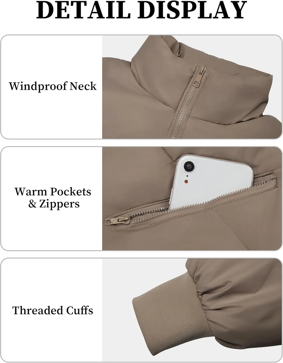 TQD Puffer Jacket Womens Long Sleeve Zip Womens Puffer Jacket Winter Cropped Puffer Jacket Coat Casual Womens Winter Coats