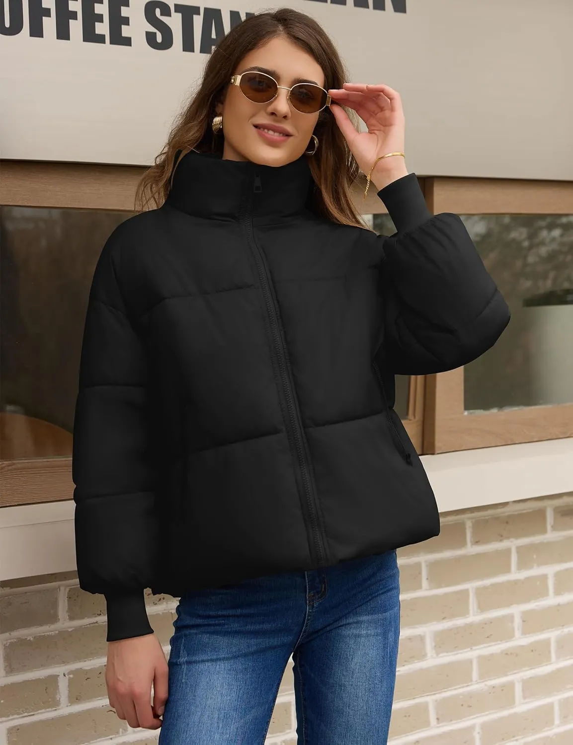 TQD Puffer Jacket Womens Long Sleeve Zip Womens Puffer Jacket Winter Cropped Puffer Jacket Coat Casual Womens Winter Coats