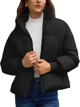 TQD Puffer Jacket Womens Long Sleeve Zip Womens Puffer Jacket Winter Cropped Puffer Jacket Coat Casual Womens Winter Coats