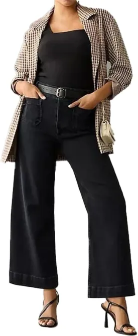 Tummy Control Cropped Wide Leg Jeans, Lovinpro Trendy High Waisted Wide Leg Jeans for Women with Patch Pocket