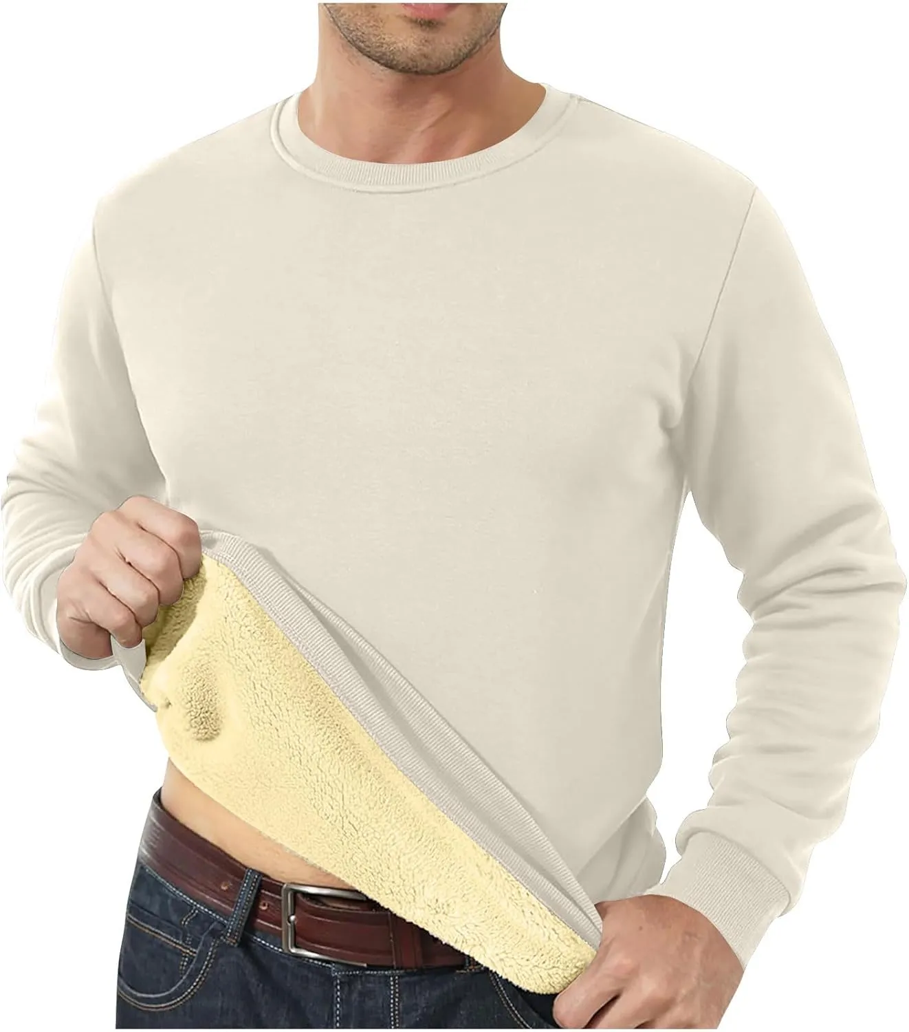 Uillui Men's Winter Thermal Sweater Warm Crewneck Sherpa Lined Fleece Sweatshirt Casual Active Long Sleeve Pullover Tops