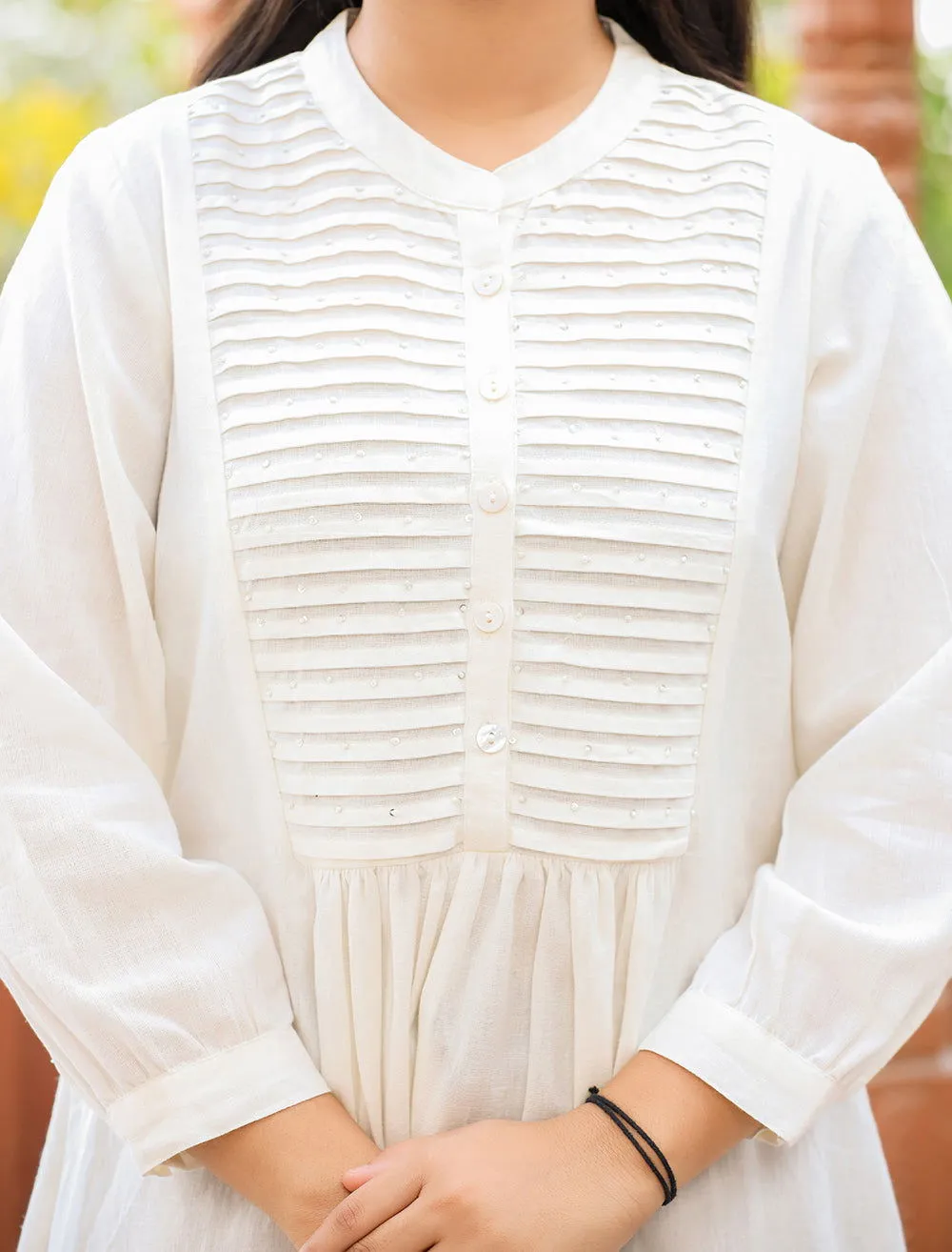 White Cotton Tunic Top With Pearl Work (pack of 1)