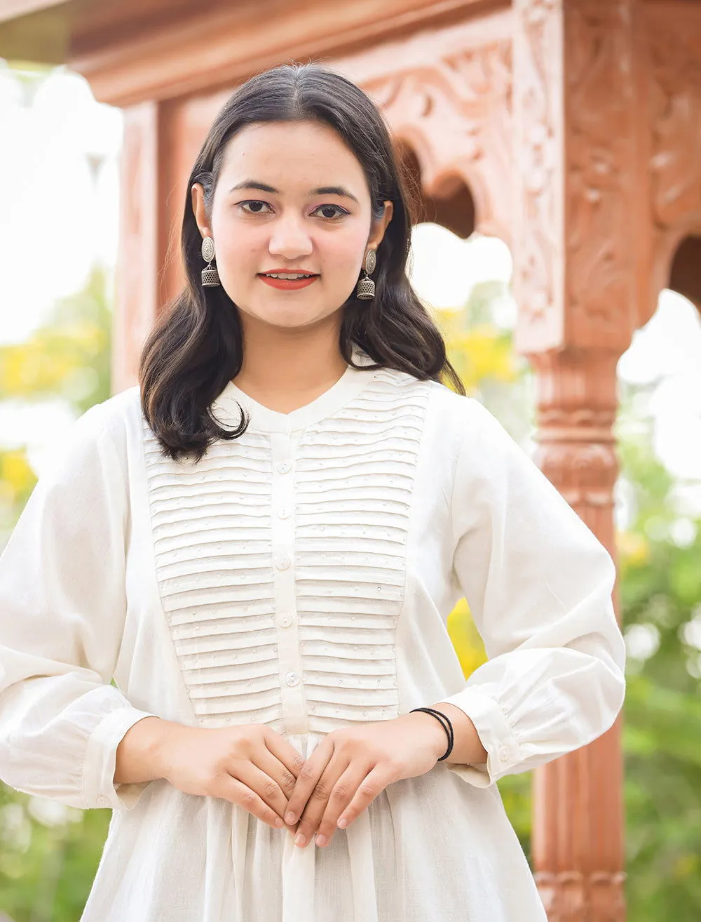 White Cotton Tunic Top With Pearl Work (pack of 1)