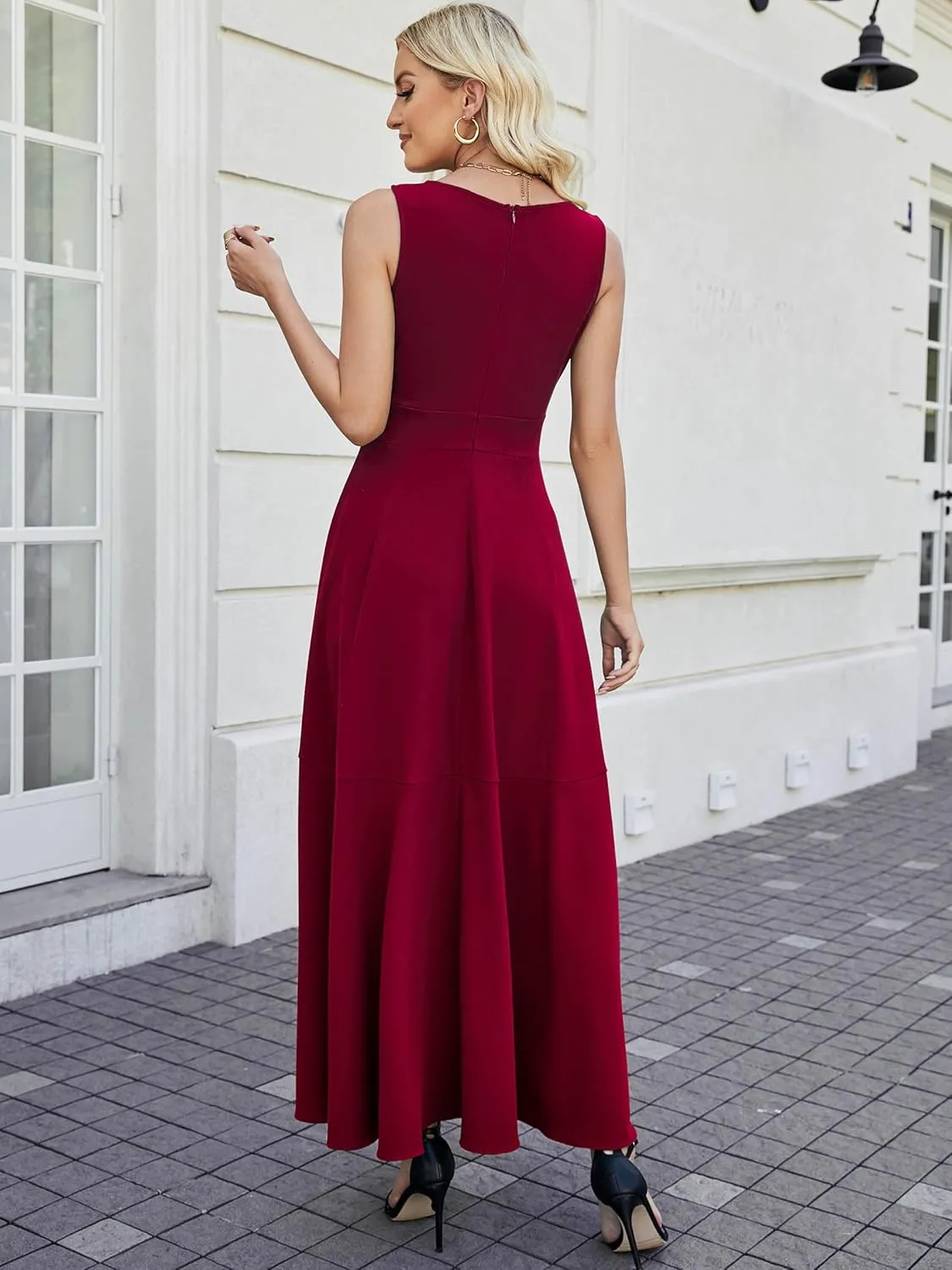 Women Formal Dresses,V Neck Evening Gowns for Women 2024 Long Wedding Guest Party Sleeveless Prom Pockets Dress