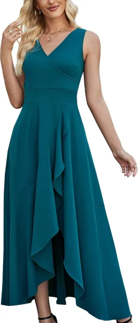 Women Formal Dresses,V Neck Evening Gowns for Women 2024 Long Wedding Guest Party Sleeveless Prom Pockets Dress