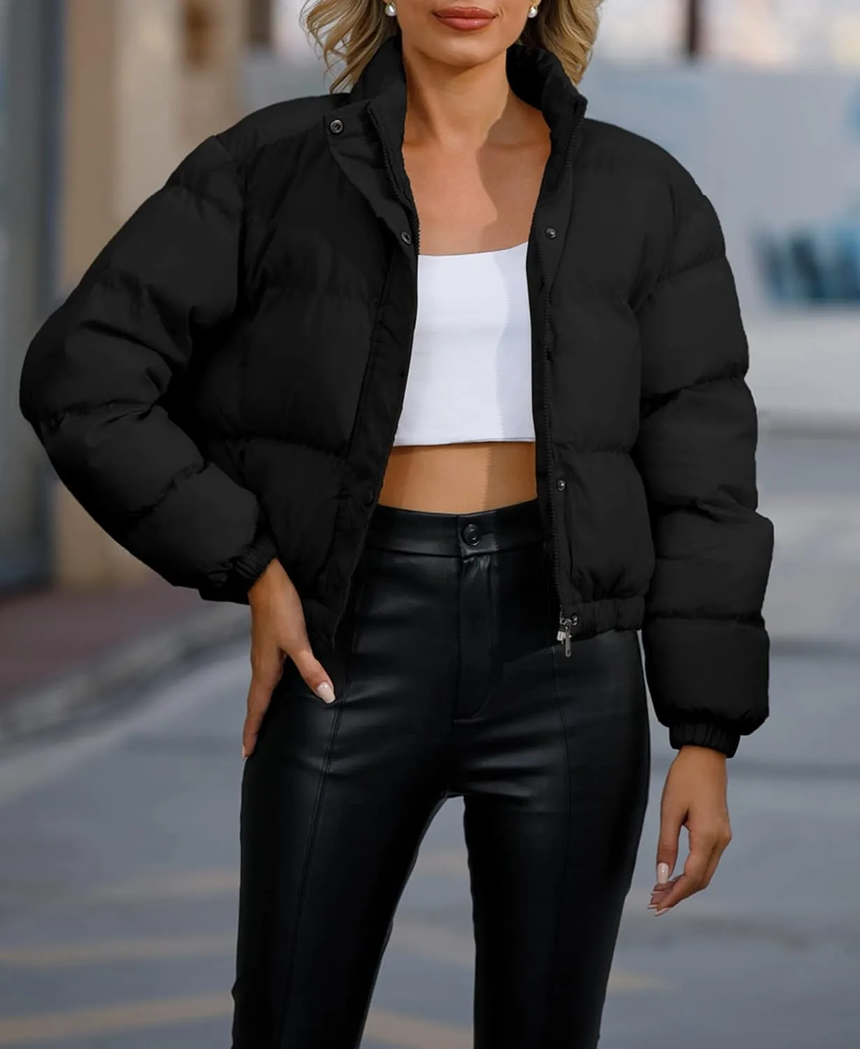 Women's Cropped Quilted Winter Puffer Jacket Outerwear Coats Quilted Jackets