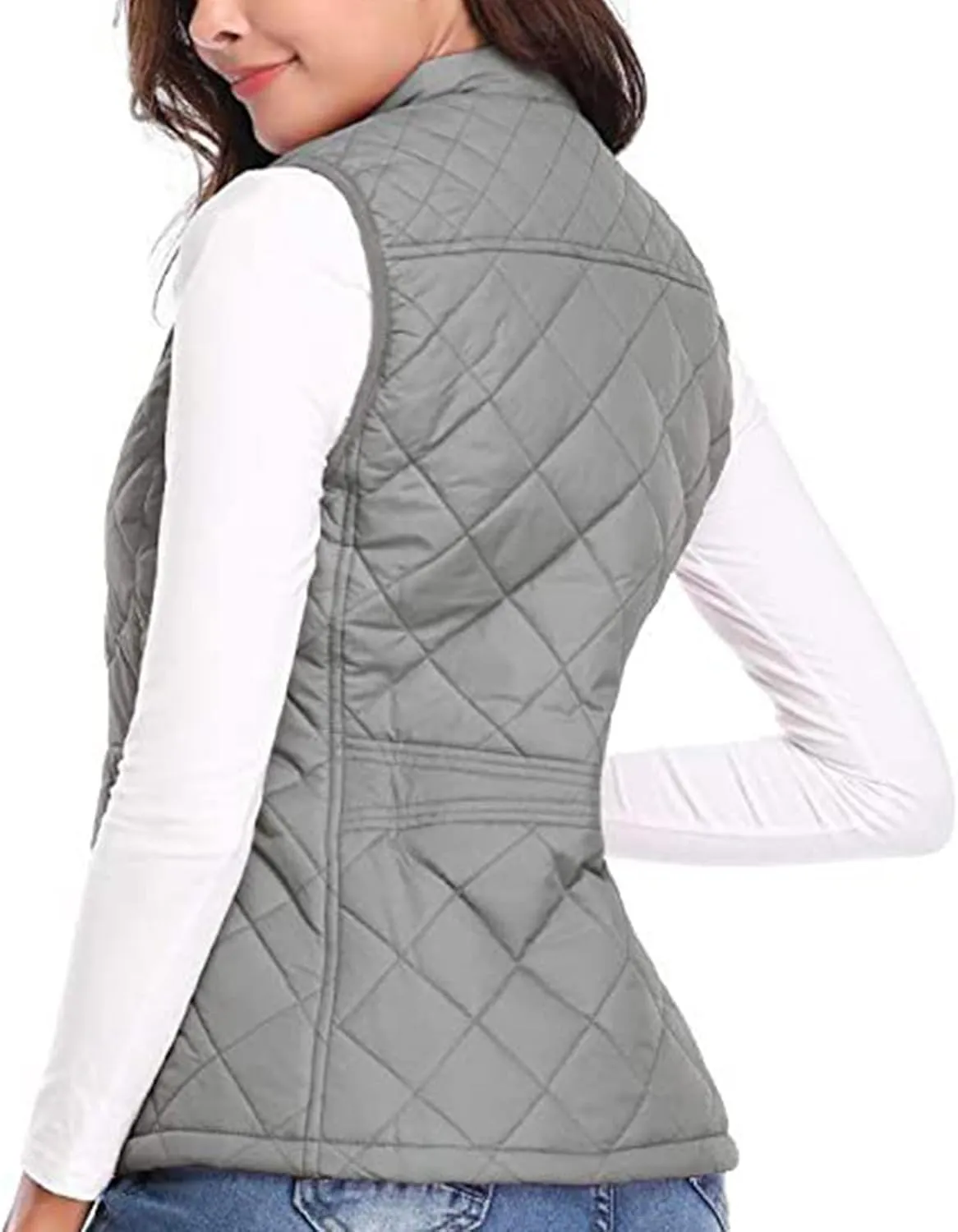 Women's Fall Winter Vest Zip Up Quilted Jackets Sleeveless Winter Coats Stand Collar Athletic Vest for Hiking Running