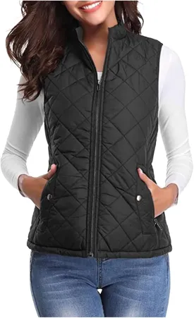 Women's Fall Winter Vest Zip Up Quilted Jackets Sleeveless Winter Coats Stand Collar Athletic Vest for Hiking Running