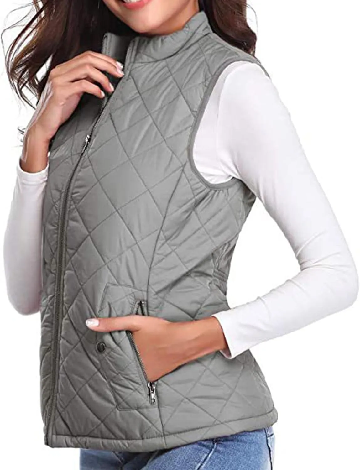 Women's Fall Winter Vest Zip Up Quilted Jackets Sleeveless Winter Coats Stand Collar Athletic Vest for Hiking Running