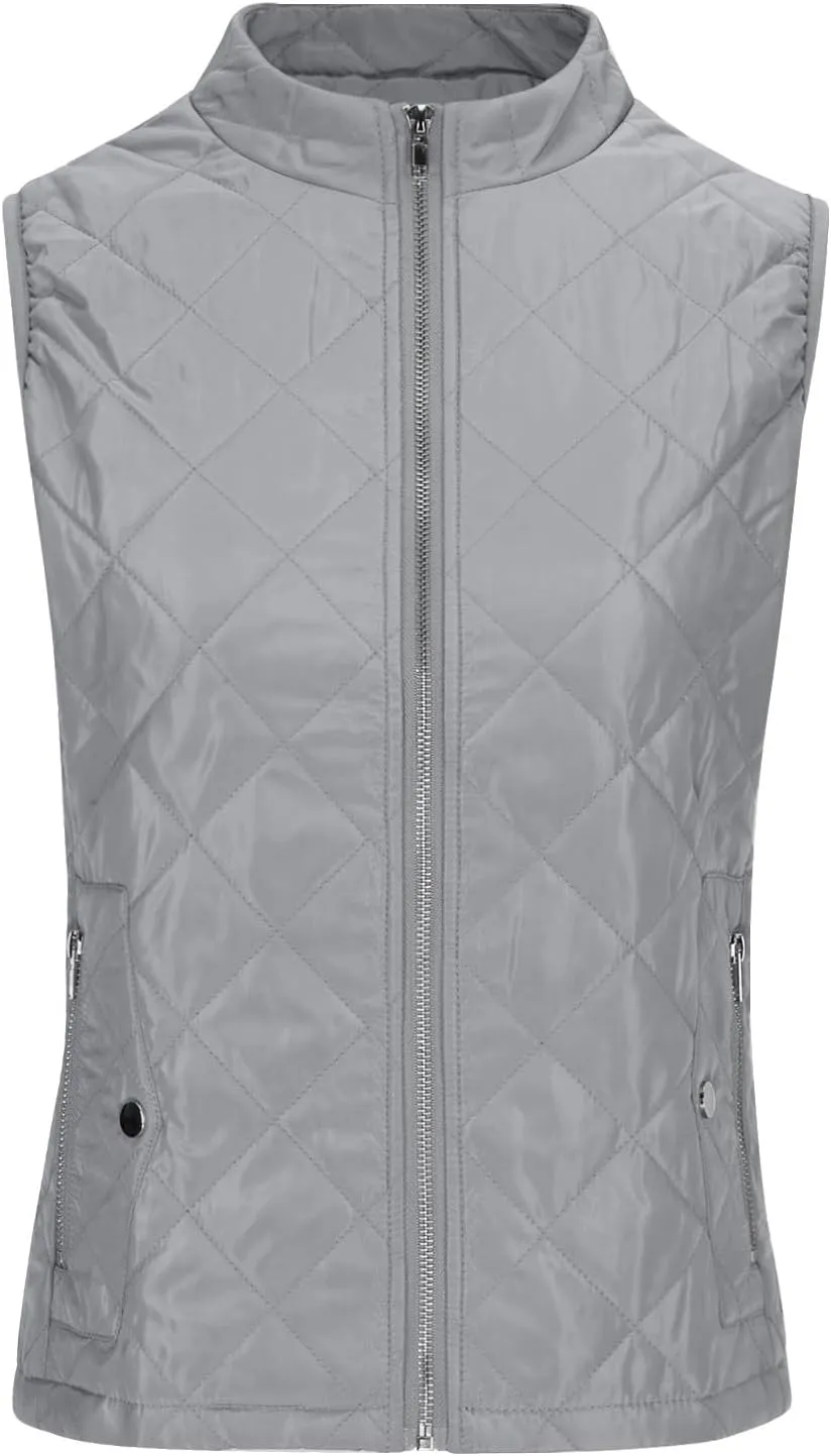 Women's Fall Winter Vest Zip Up Quilted Jackets Sleeveless Winter Coats Stand Collar Athletic Vest for Hiking Running