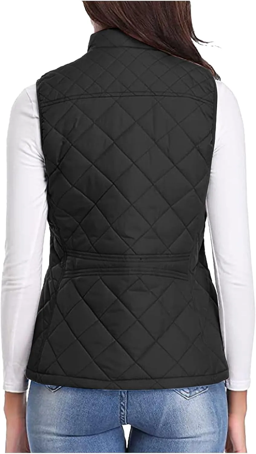 Women's Fall Winter Vest Zip Up Quilted Jackets Sleeveless Winter Coats Stand Collar Athletic Vest for Hiking Running