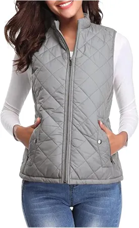 Women's Fall Winter Vest Zip Up Quilted Jackets Sleeveless Winter Coats Stand Collar Athletic Vest for Hiking Running