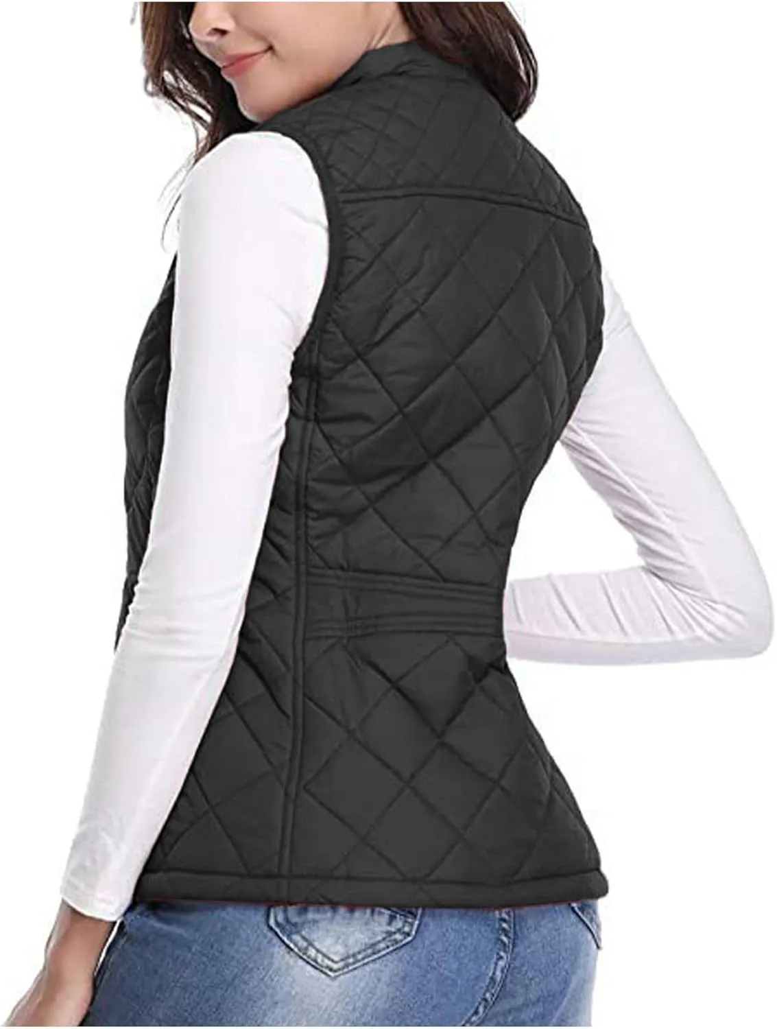Women's Fall Winter Vest Zip Up Quilted Jackets Sleeveless Winter Coats Stand Collar Athletic Vest for Hiking Running