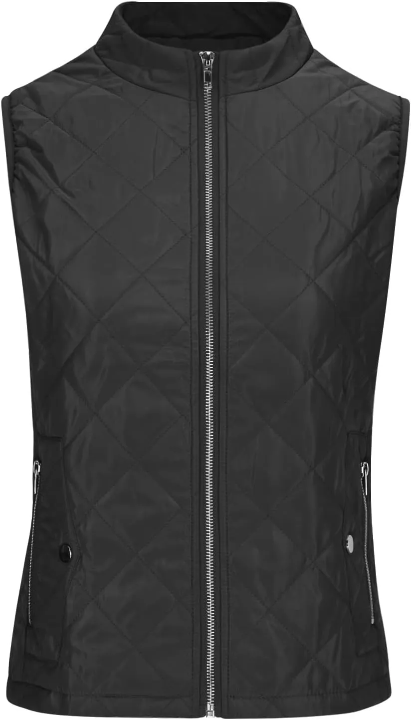 Women's Fall Winter Vest Zip Up Quilted Jackets Sleeveless Winter Coats Stand Collar Athletic Vest for Hiking Running