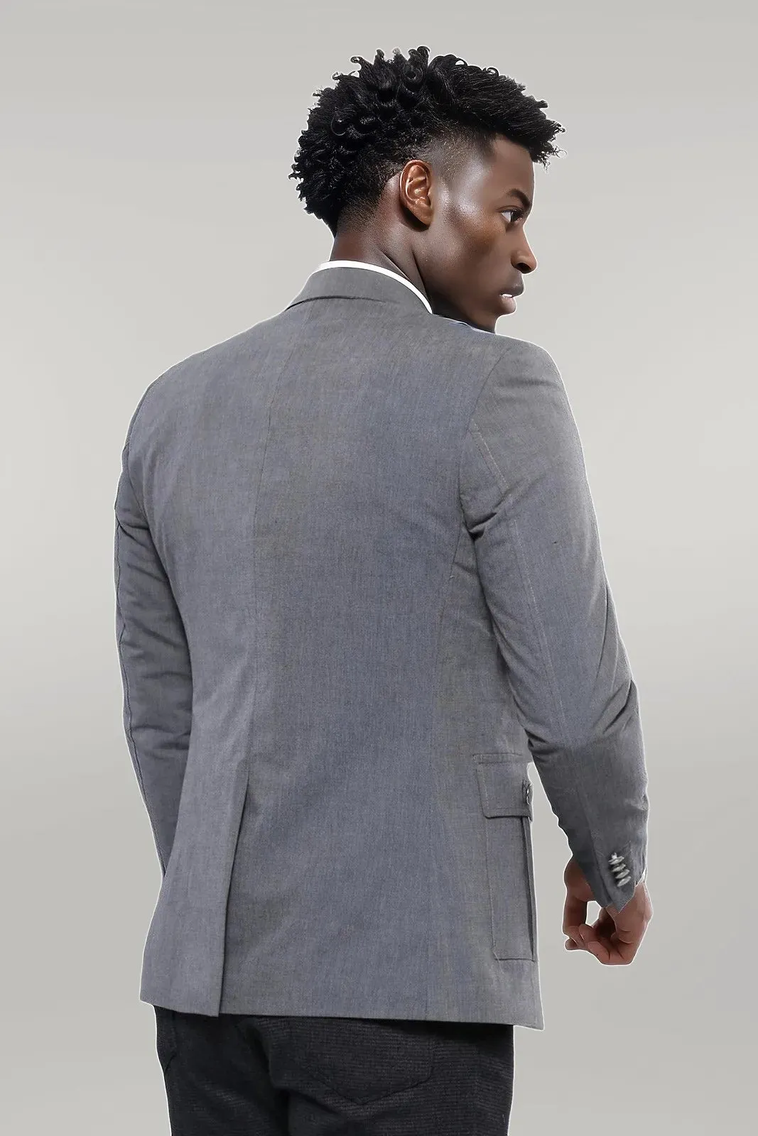 WSS Double Button Bag Pocket Pointed Collar Grey Jacket- - Singen